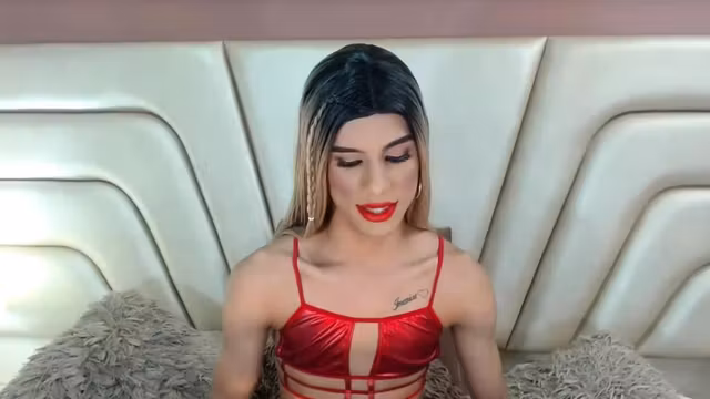 Seductive Ladyboy Strokes Her Long Erect Cock