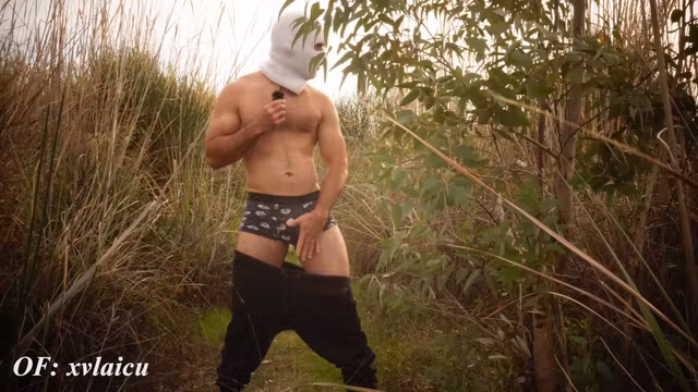 Forest Hidden Big Uncut Cock Stroke Solo Gay Muscle Secret