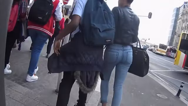 Big ass in colorful tights