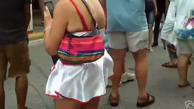 Following the hot old lady and her sexy skirt