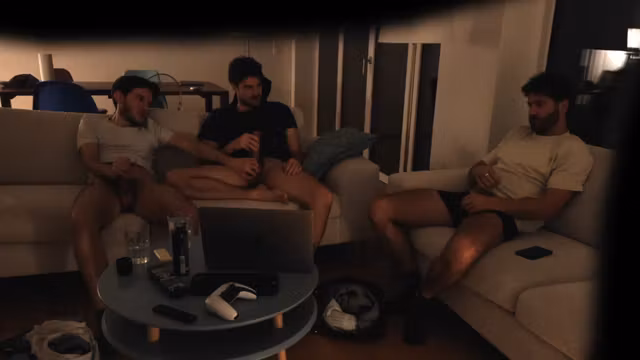 straight friend jerks off with gay couple - real amateur