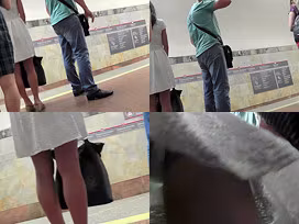 Brunette seen wearing a sexy thong in upskirt movie