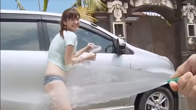 Shizuka Matsubara - Sexy Orange Bikini Girl Washing Car