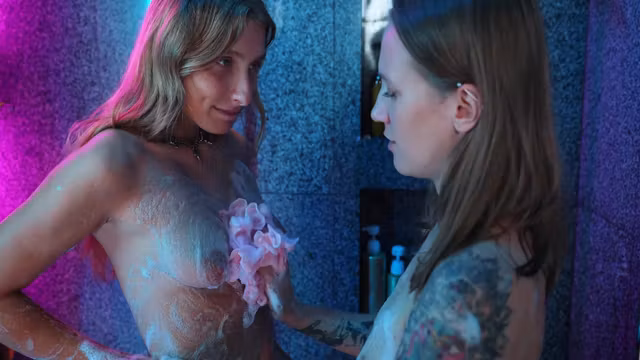 2 Horny Lesbians Have Fun In The Shower
