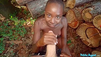 Erik Everhard - Short-haired Ebony Sucks White Pecker And Gets Fucked In The Woods