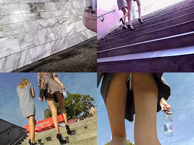 Thong upskirt footage of a slim babe wearing mini skirt