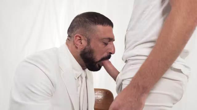 Bishop sucks twinks stiff cock and rides him bareback
