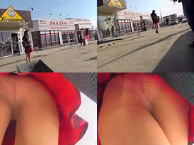 Breathtaking upskirt shot of skinny ass gal in thong