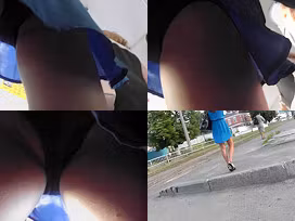 Upskirt vid of girl in tight skirt, wearing a g-string