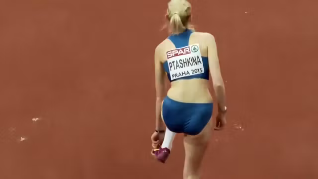 Russian sportswoman enters a long jump competition