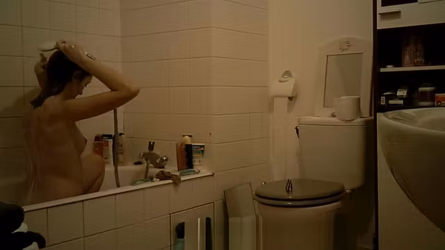 College teen 18+ Brunette Spy Bathroom 1