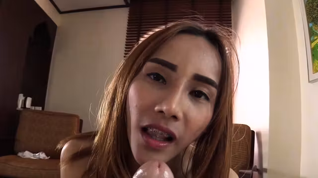 Nasty ladyboy first sucked it before jumped on big dick