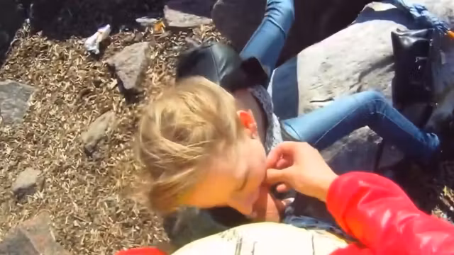 Blonde bitch sucks cock and fucks in public toilet