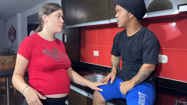 I See That My Sexy Pregnant Stepsister Is In The Kitchen And I Ask Her To Give Me Something To Eat