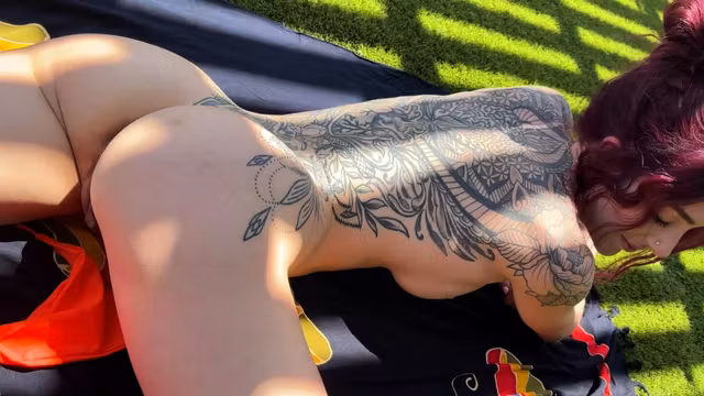 Melody masturbates outdoors with panties on