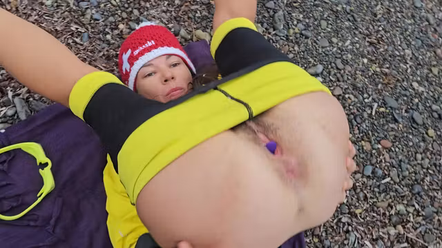 Beach Yoga With Watch Into Gaping Pussy # Hot Wife On Cold Beach
