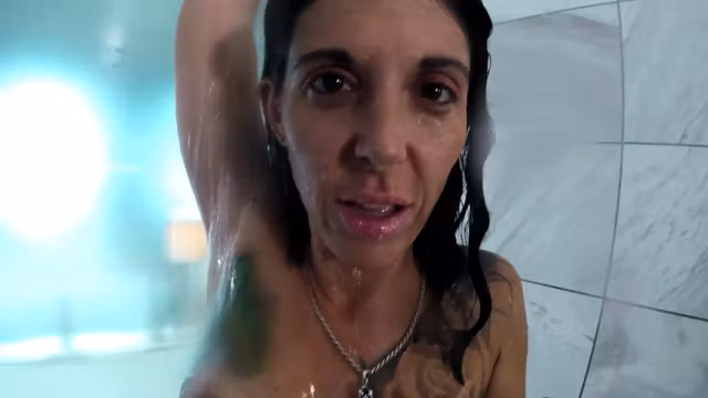 Piercing play with Marie Bossette while in the shower