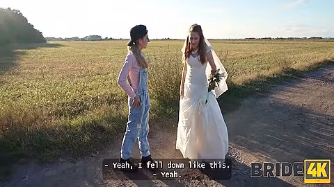 Horny Bride Ran Away From The Wedding And Showed Her Natural Tits To Strangers In The Field 18 Min
