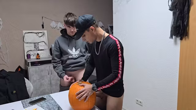 Gay Boys Have Fun: We Fuck The Halloween Pumpkin And Cum On It