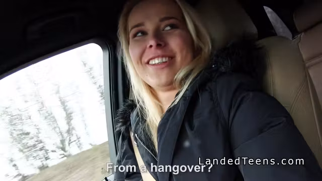 Blonde teen 18+ gags strangers big cock in public