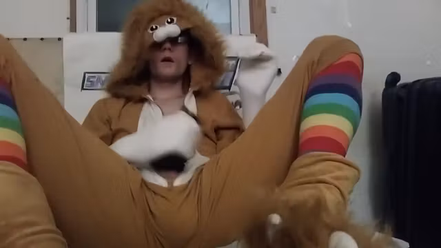 Masturbating in my lion onesie pajamas