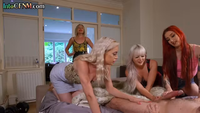 Cockhungry CNFM babes teasing lucky guy
