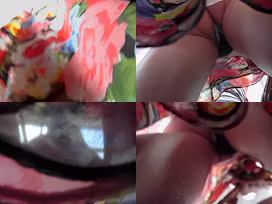 Amateur slim gal shows off g-string in candid upskirts