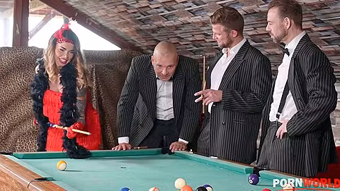 Double Penetrated By Three Guys On A Pool Tabl