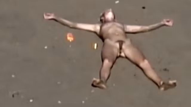 Dirty nudist girl on the beach