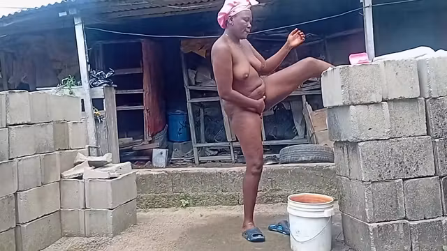 Sexy Village Girl Bath Outside The Compound