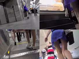 A-line skirt on skinny ass of a blonde in upskirt vid