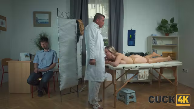 CUCK4K. Horny doctor massaged her pussy... in front of husband