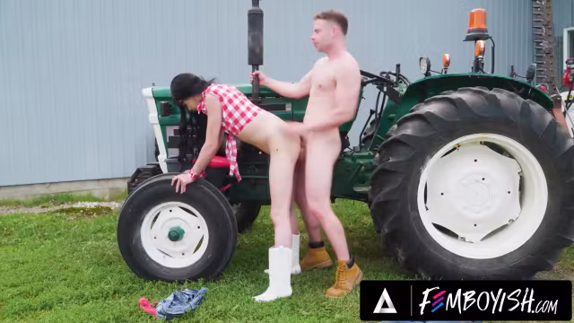 FEMBOYISH - Ranch Owner Marcus McNeil Hard Fucks Cowgirl Femboy Sydney Next To His Tractor