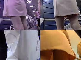 Upskirt porn with amateur brunette in a public place