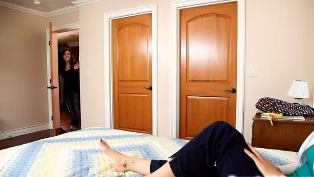 Brunette lesbian licks and fucks girlfriend with strap on