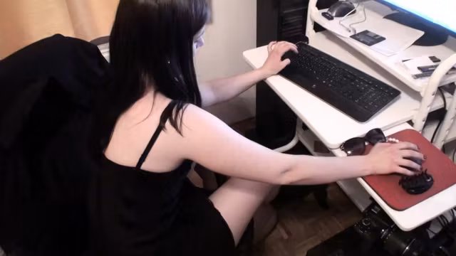 foot slave of goddess Gloria in home office