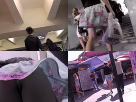Upskirt thong footage of a firm-ass brunette with a bf