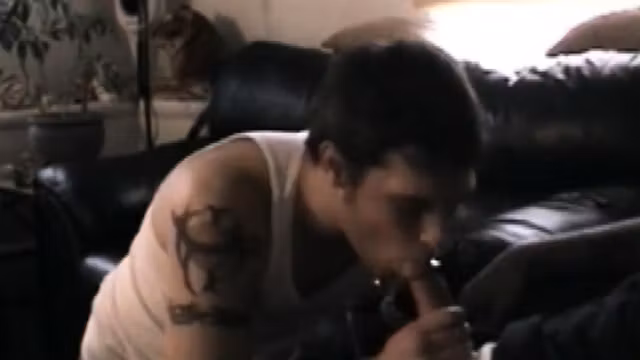 Inked straighty gets cocksucked by horny daddy