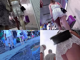 G-string of a sexy lassie seen in free upskirt video