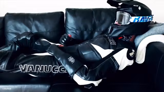 Rubber gloves biker jerking