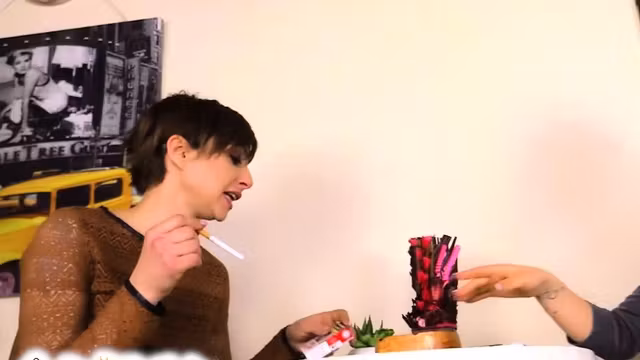 Sexy lesbian footsie under the table