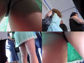 Upskirt vid made in public shows redhead in g-string