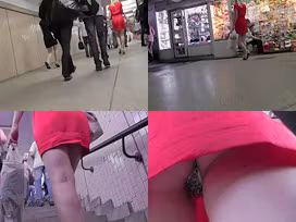 Amateur blonde shows off g-string in candid upskirts
