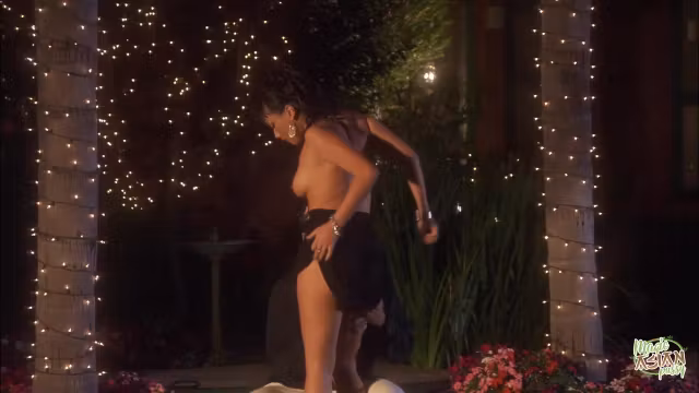 A Charming Interracial Couple Enjoys A Passionate Evening Of Sex By The Pool