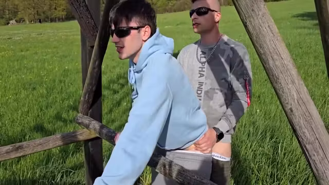 German boys cuming outdoor