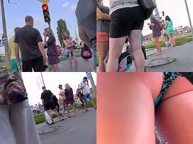 Funny panties of sexy chick seen in free upskirt video