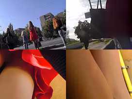 Auburn gal with skinny ass in g-string in upskirt vid