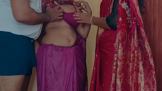 Stepsisters Enjoying Threesome Romance In Bed With Neighbour Batchelor Men
