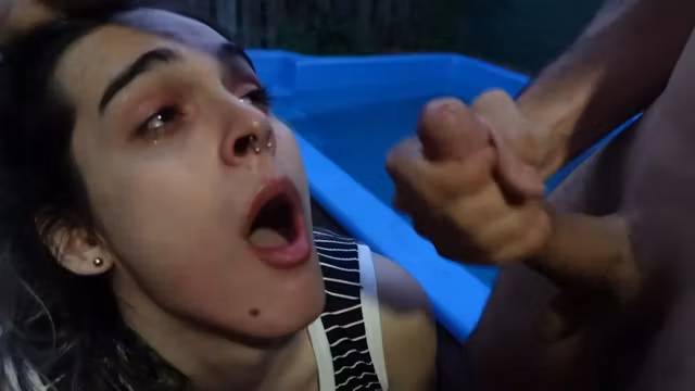 Trans Playing With Stepdaddy Near The Pool With Sexo Oral And Garganta Profunda