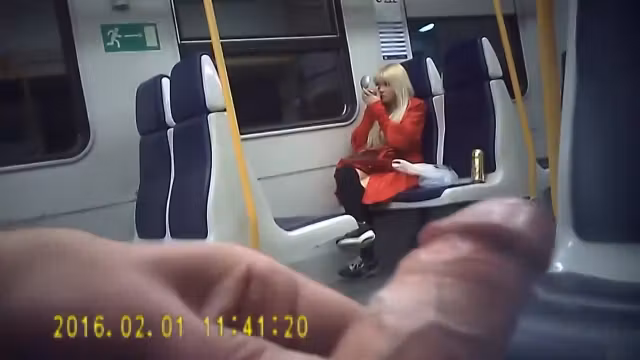 Blonde bimbo laughs as the pervy man strokes his boner